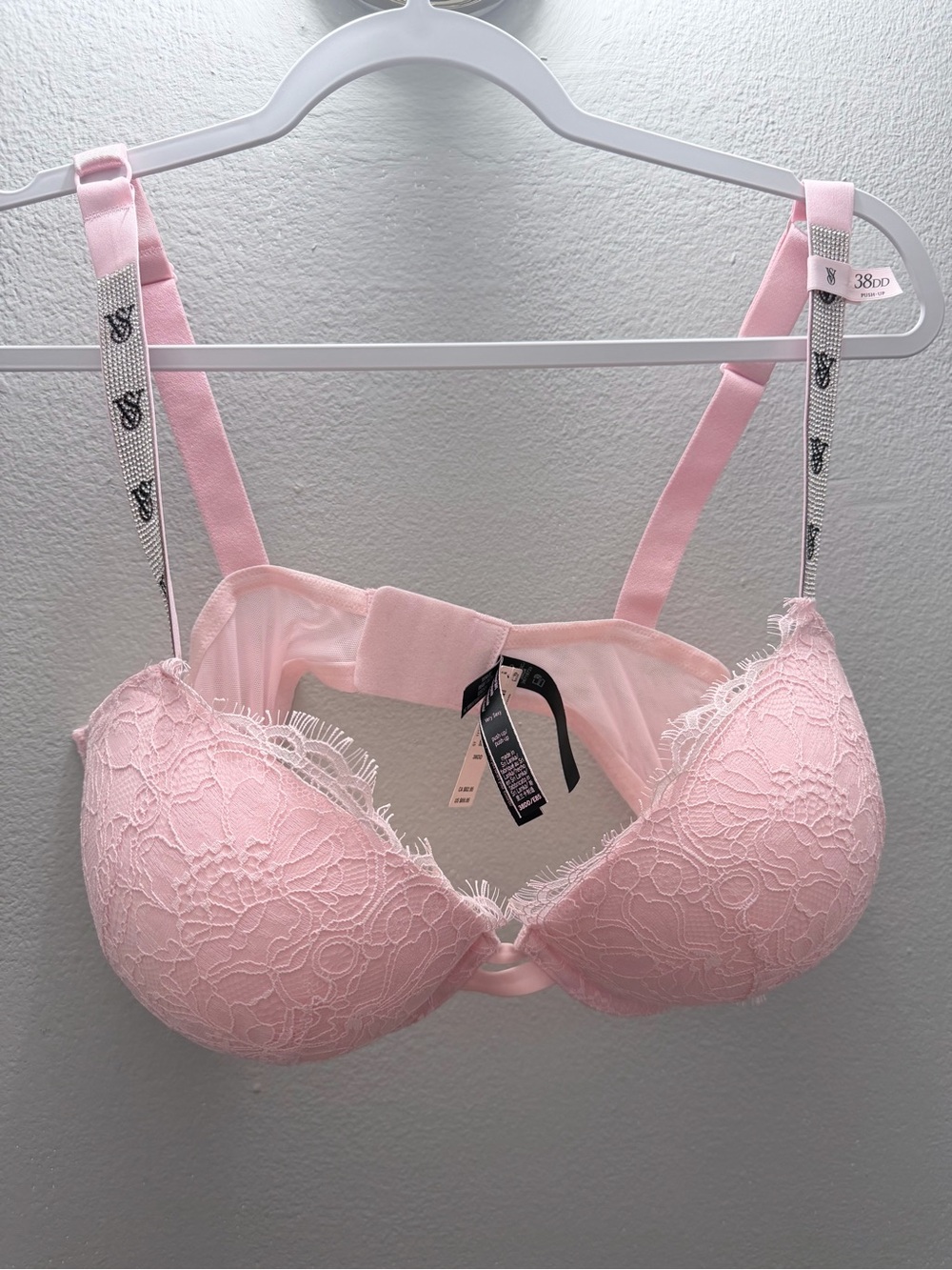 Victoria's Secret Light Pink Lace Push-Up Bra with Branded Straps